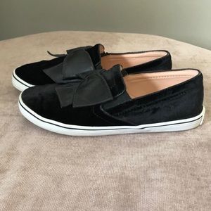 Kate Spade Delise Too Womens 6 B Velvet Black Bow Slip On Flats sneakers